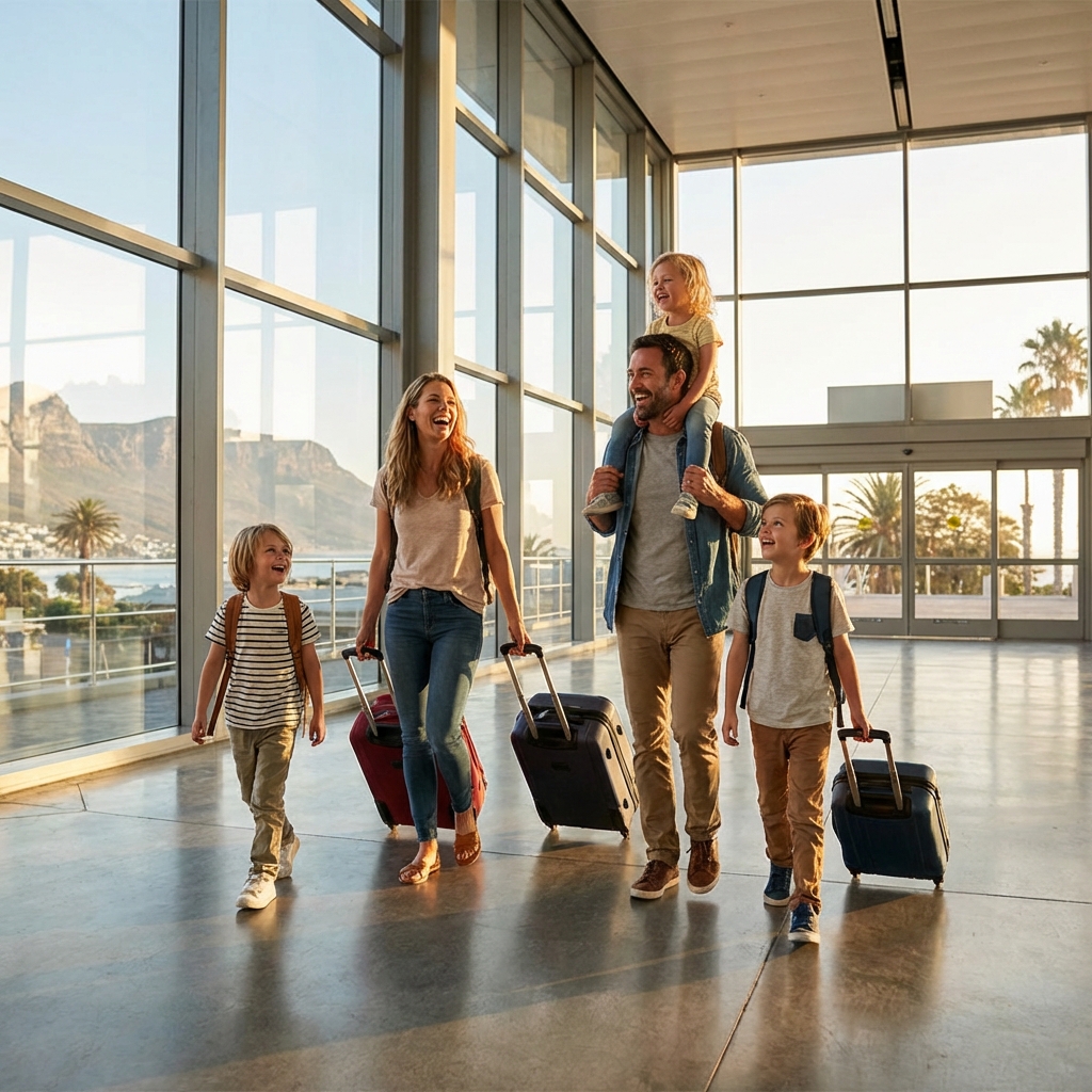 Familia viajando feliz
